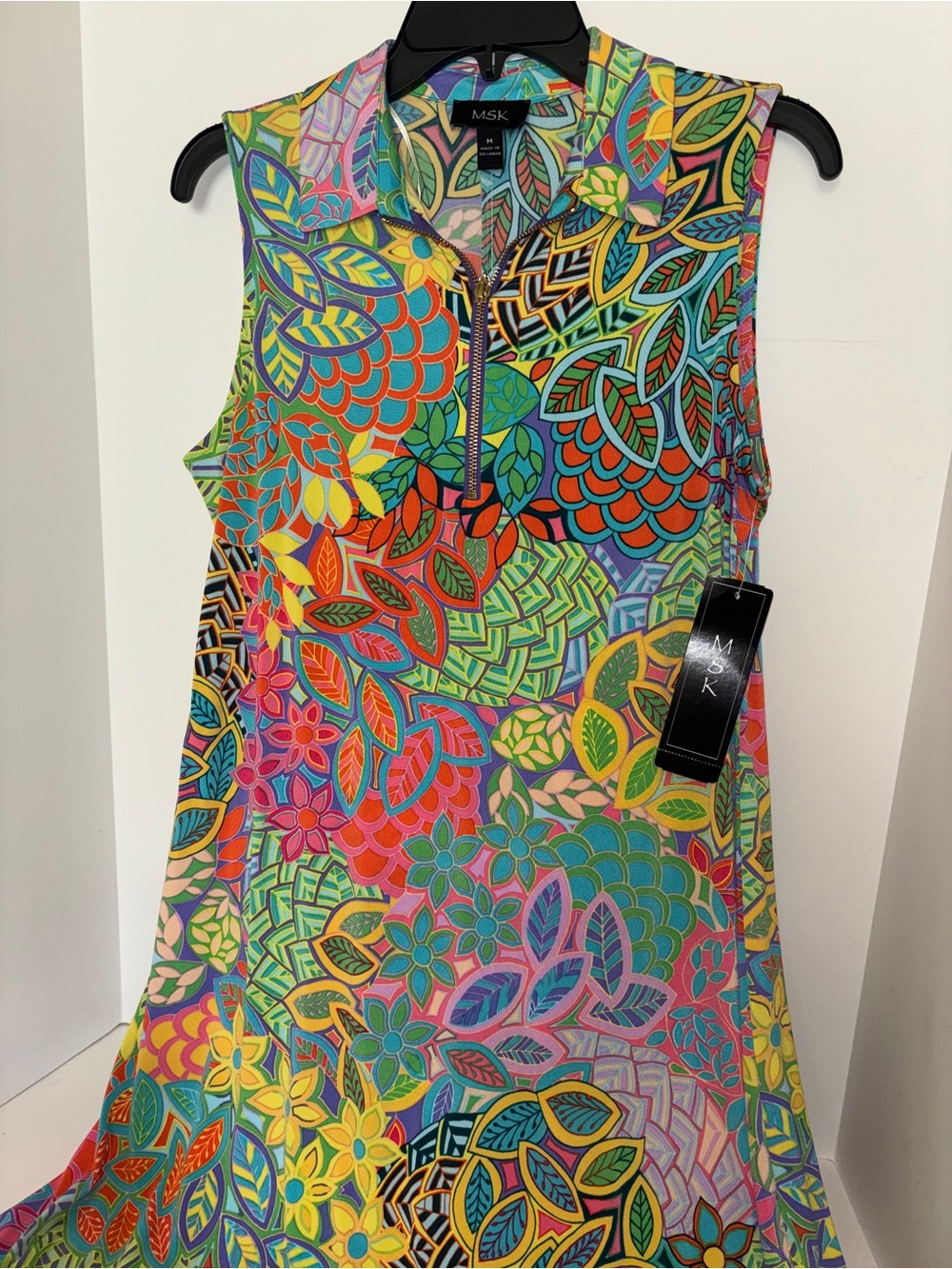 MSK Women's Multicolor Sleeveless Zip-Front Top NWT